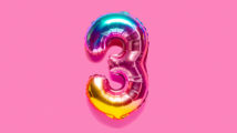 Rainbow foil balloon number, digit three or triple
