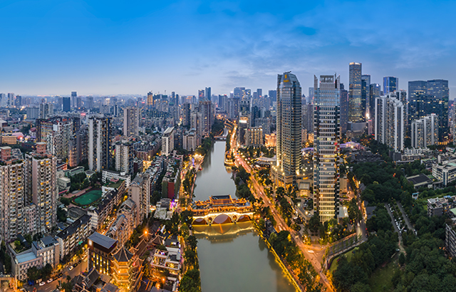 Aerial photography of the city night view of Chengdu, Sichuan