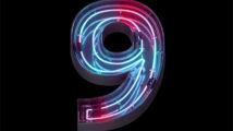 Metal neon mirror font. Ultraviolet light. Number 9.