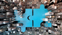 merger and acquisition business concept, join company on puzzle pieces, 3d rendering