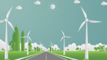 Factory ecology,Industry icon,Wind turbines with trees and sun Clean energy with road eco-friendly concept ideas.vector illustration