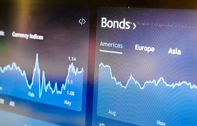 American bonds on stock market perspective dashboard. Stock exchange market chart.